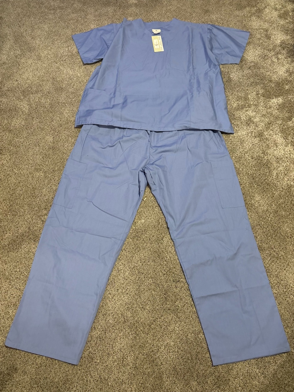Eclipse Men's Light Blue Cargo Scrubs top and Pants with Utility Pockets